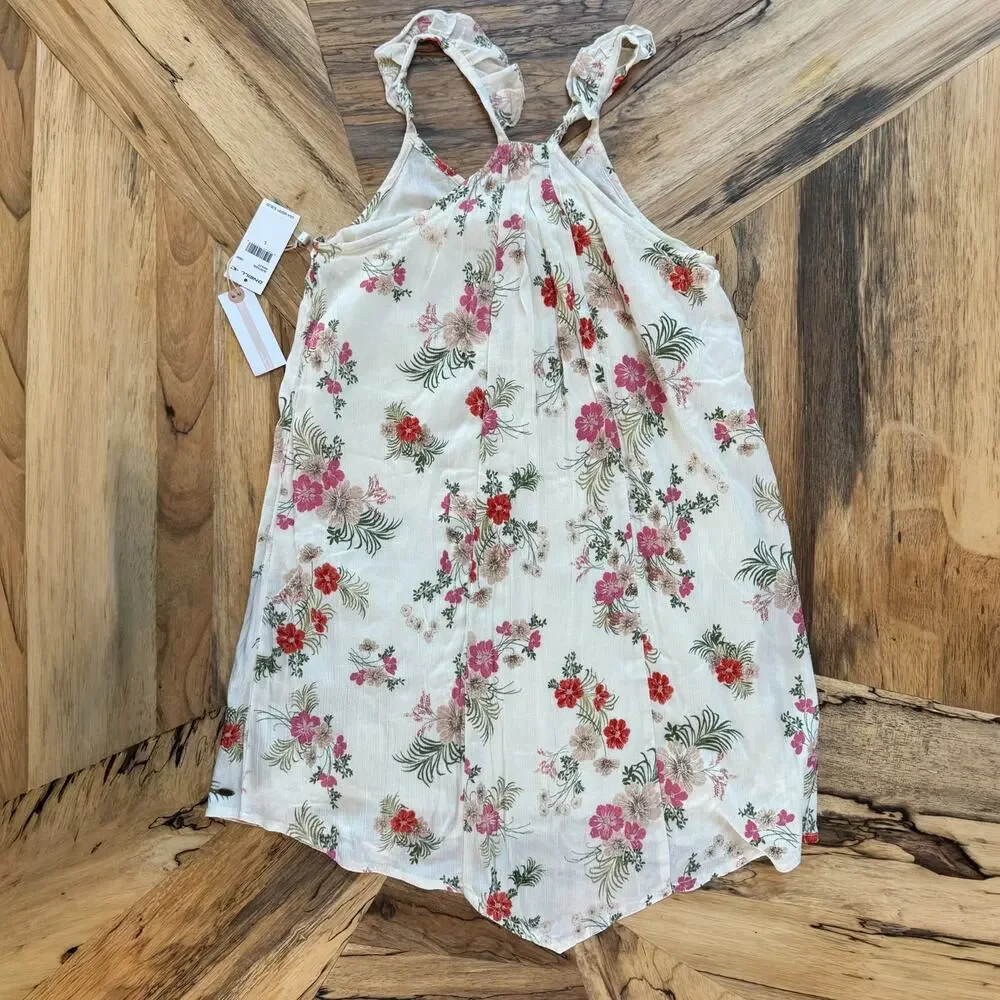 NWT O'Neill Ashley Floral High-Low Dress Girls L White Sundress Cotton Lined